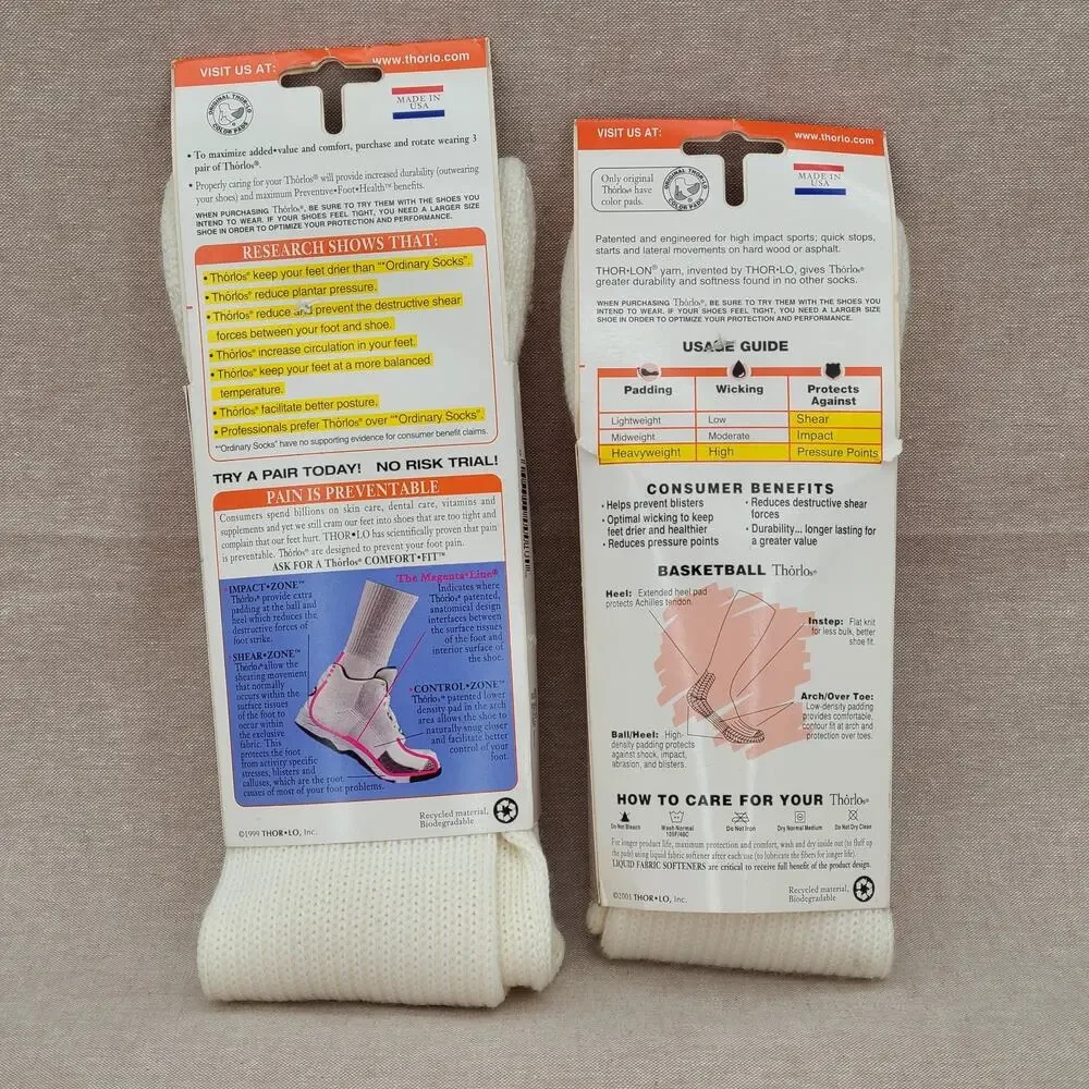 B13 Mens 9 12.5 Thorlos Unisex Basketball Thick Padded Over The Calf Socks White